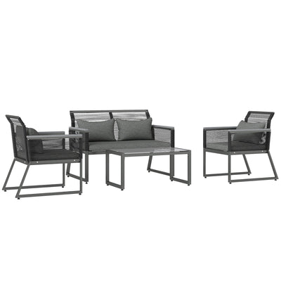 4 Pieces Rattan Garden Furniture Set - Charcoal Grey-0