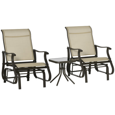 3PCS Outdoor Gliding Chairs with Table Set Patio Garden Furniture Khaki-0