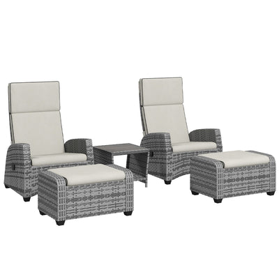 5-Piece Rattan Garden Furniture Set with Cushions - Grey-0