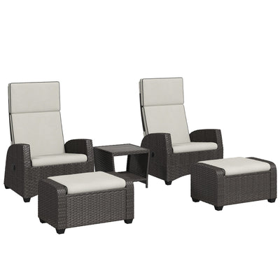 5-Piece Rattan Garden Furniture Set with Cushions - Brown-0